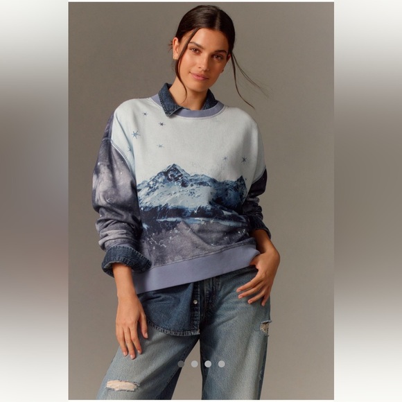 Anthropologie Tops - Anthropologie Blue Mountain Print Pullover Sweatshirt